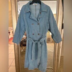 12th Tribe brand Light Blue Denim trench coat jacket sz small great condition